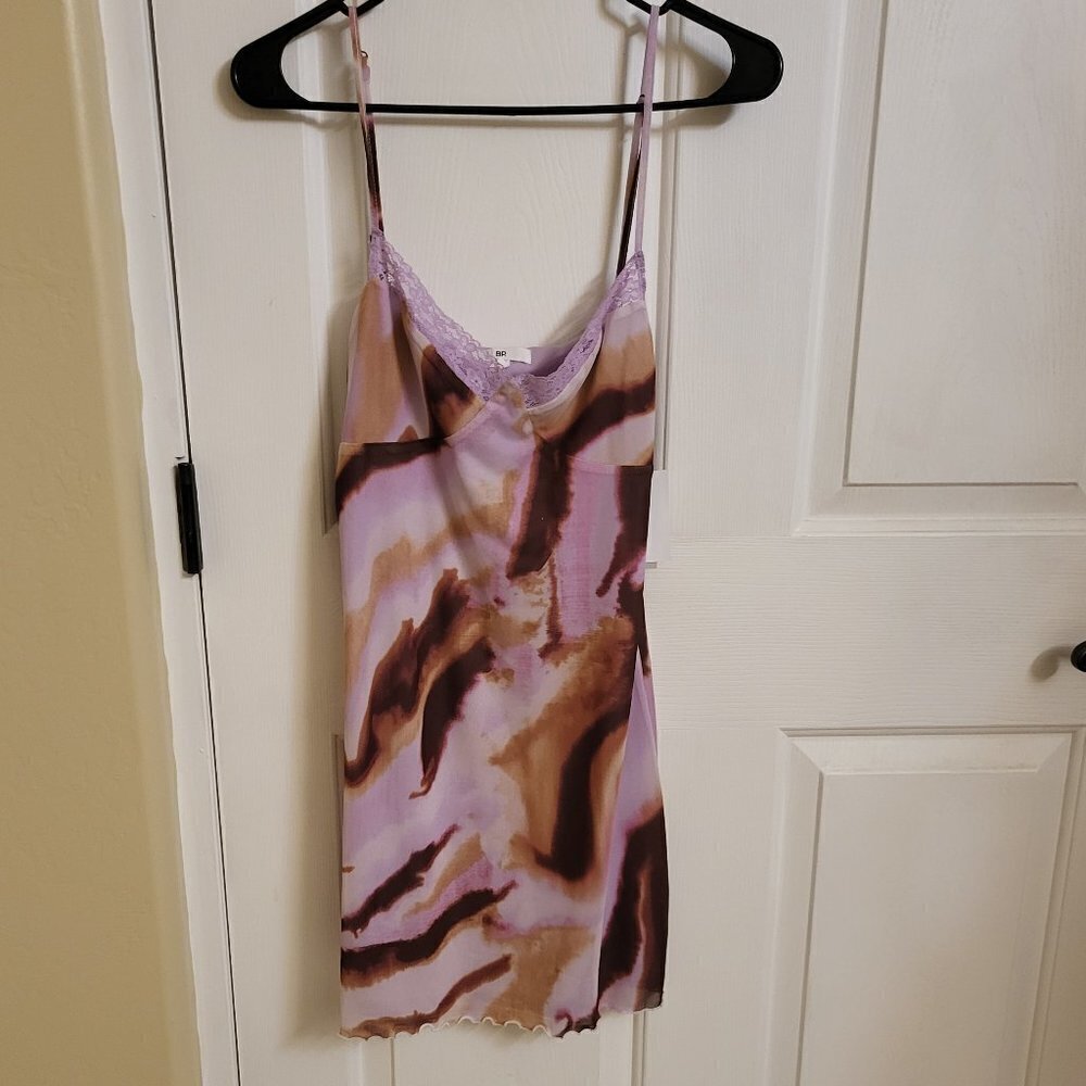 Lace Cami Mesh Minidress in purple mineral abstract Size: Medium NWT - Picture 3 of 12